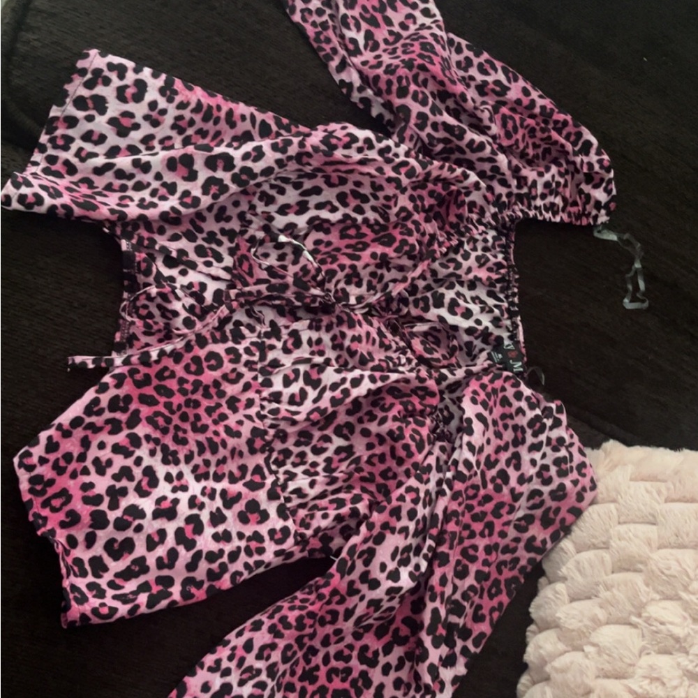 Pink Leopard Print Wrap Top